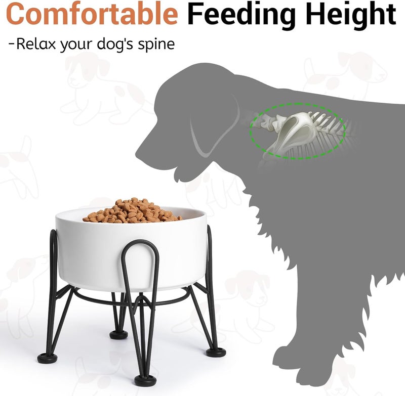 Kitwinney Elevated Dog Bowls, Ceramic Raised Dog Bowl Set with Anti-Slip and Non-Tip Metal Stand, 2 Pack Pet Food and Water Feeding Bowls for Small and Medium Dogs (White,7.6 Cups) - Image 2
